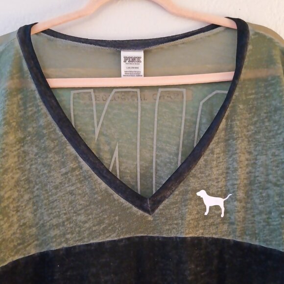 PINK Victoria's Secret Green and Black Short Sleeve Tee - Picture 3 of 5